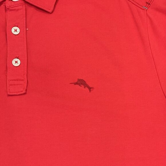 Tommy Bahama Polo Shirt Medium Red Mens Short Sleeve Golf Beach Modal Polyester - Picture 2 of 5